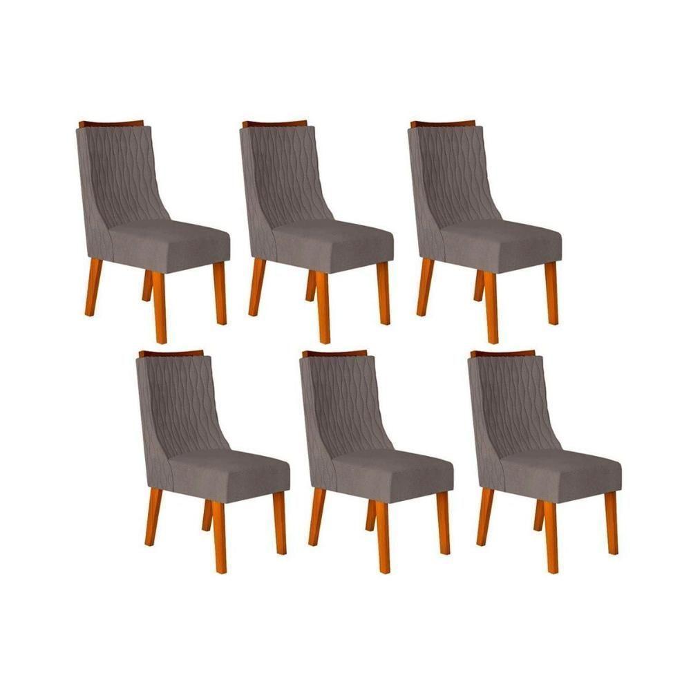 Cadeira Sala de Jantar Jade Kit 6 Un Freijó/Veludo Lunar - DJ Móveis - 1