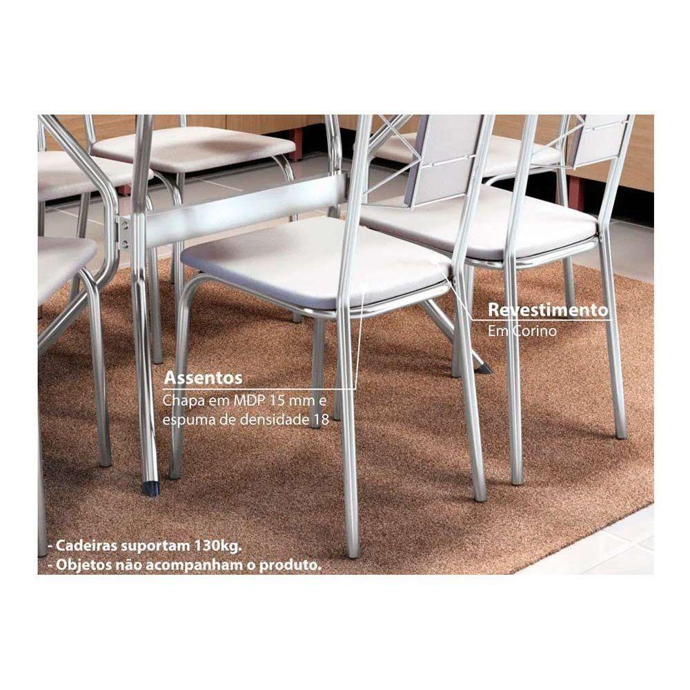 Conjunto: Mesa de Cozinha Reno c/ Tampo de Vidro 150cm + 6 Cadeiras Florença Cromado/Marrom - Kappesberg - 4