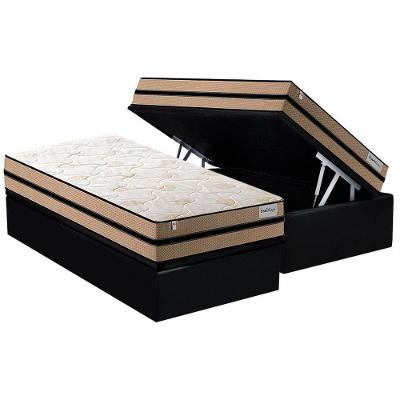 Cama Box Baú Solteiro: Colchão Plumatex Masterpocket Smart Milano + Base Crc Suede Black