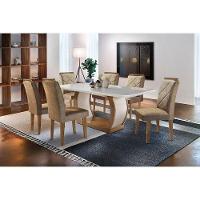 Kit Mesa Tampo Vidro Canto Curvo 180cm + 6 Cadeiras Imbuia Chocolate - 1