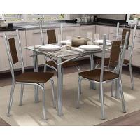Conjunto: Mesa de Cozinha Elba c/ Tampo de Vidro 120cm + 4 Cadeiras Florença Cromado/Marrom - Kappesberg - 1
