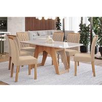 Kit Mesa Carol C- Tampo Vidro 180cm + 6 Cadeiras Nature Off White Madeira Nude - 1