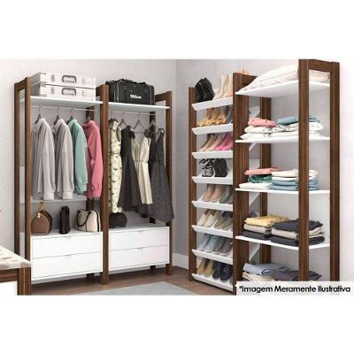Closet de Quarto AZ1011 Armário Alto c/ 1 Prateleira e 2 Gavetas Preto/Nogal - Tecno Mobili