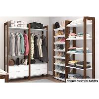 Closet de Quarto AZ1011 Armário Alto c/ 1 Prateleira e 2 Gavetas Preto/Nogal - Tecno Mobili - 1