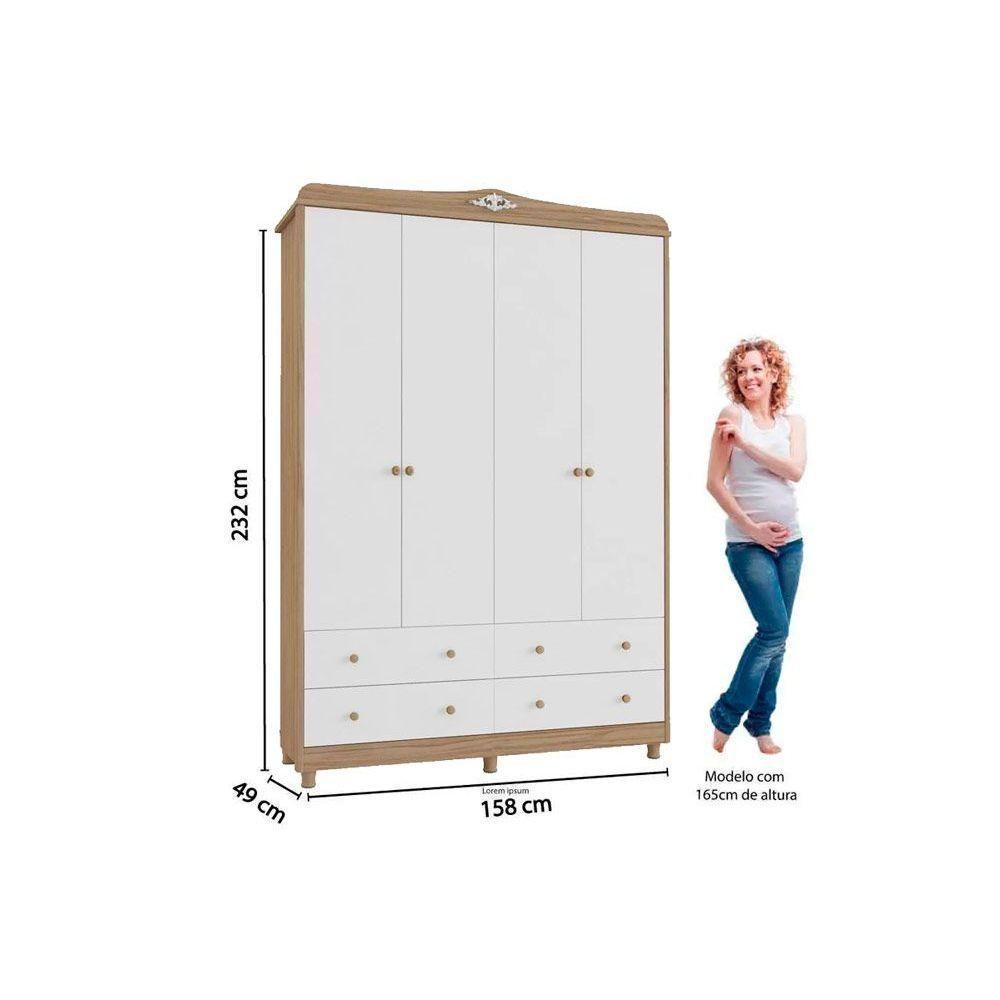 Guarda Roupa Bebê Elô C- 4 Portas E 4 Gavetas Branco - Peroba - 3