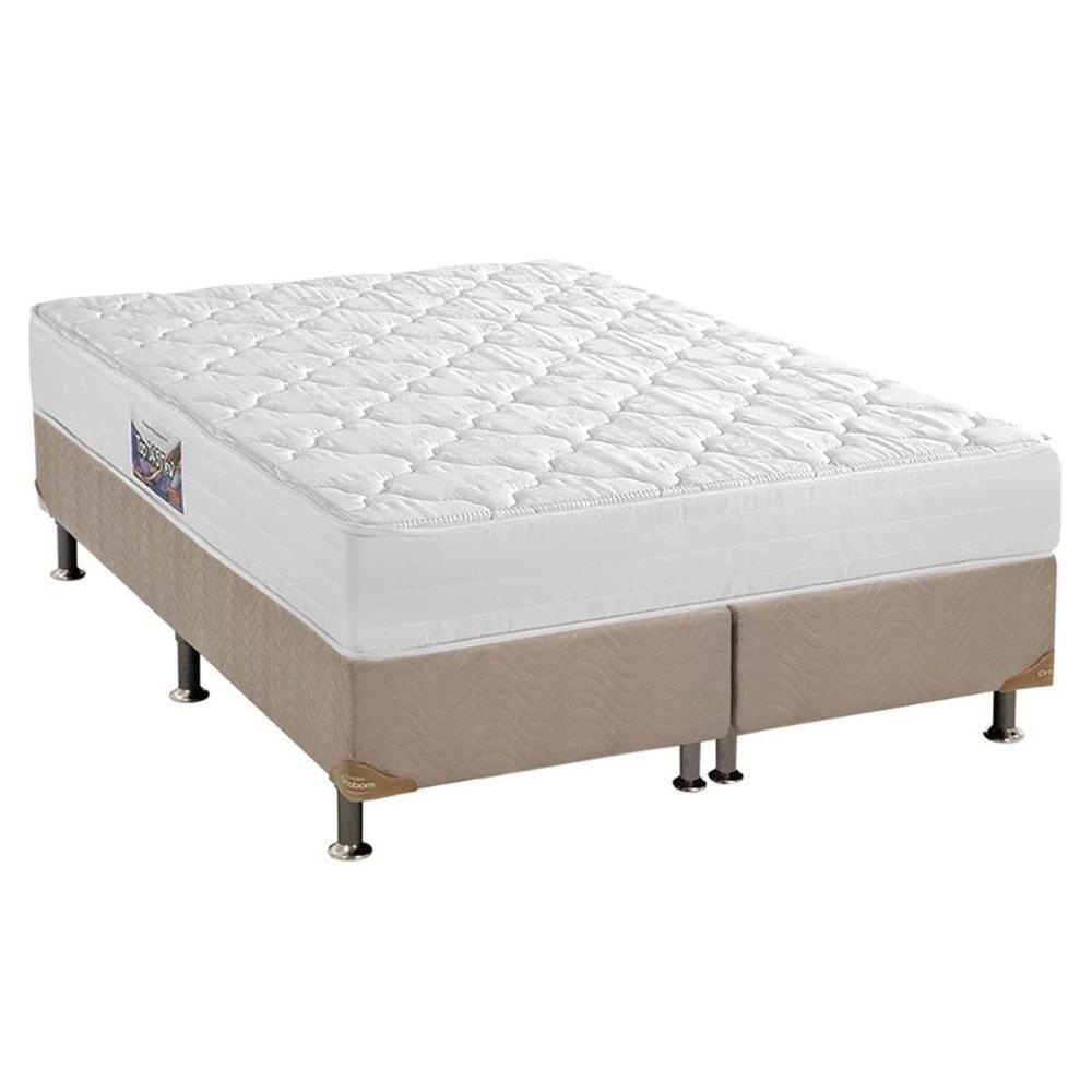 Cama Box Queen: Colchão Espuma D45 Herval Top + Box Suede Bege(158x198) - 1