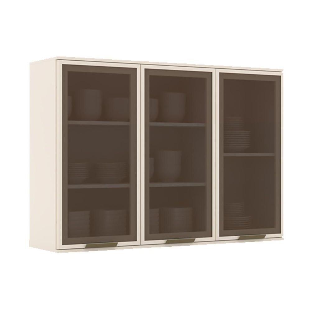 Armário Aéreo Cozinha Modulado Connect C- 3 Portas De Vidro 120cm Off White - Henn - 1