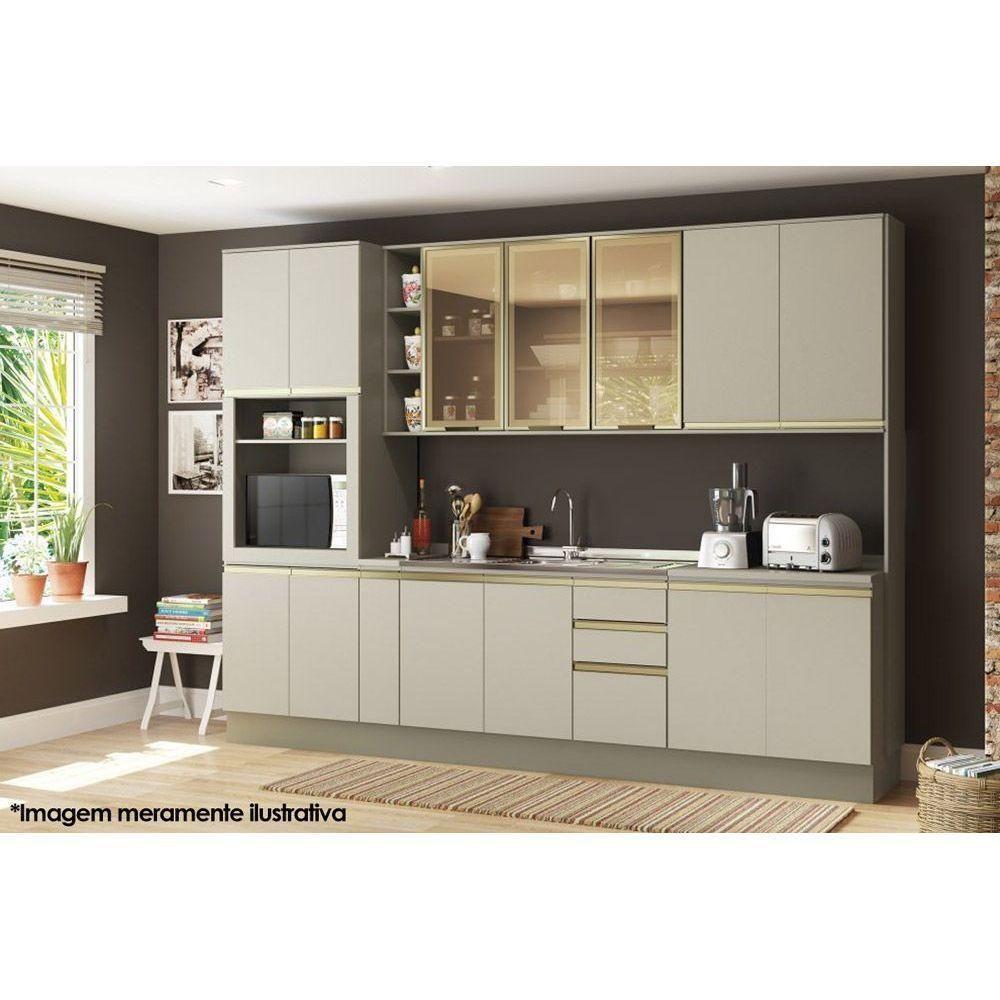 Armário Aéreo Cozinha Modulado Connect C- 3 Portas De Vidro 120cm Off White - Henn - 3