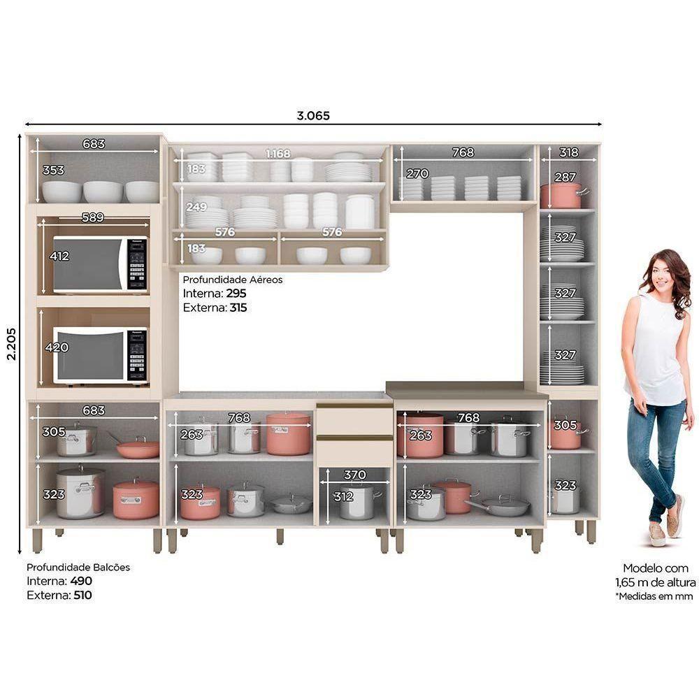 Cozinha Completa Connect (2 Aéreos, 2 Balcões, 2 Paneleiros, 1 Complemento) 7 Peças Off White - Henn - 2