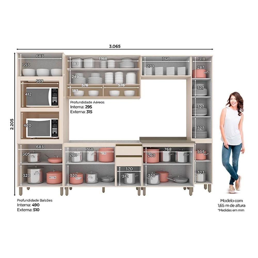 Cozinha Completa Connect (2 Aéreos, 2 Balcões, 2 Paneleiros, 1 Complemento) 7 Peças Off White - Henn - 4