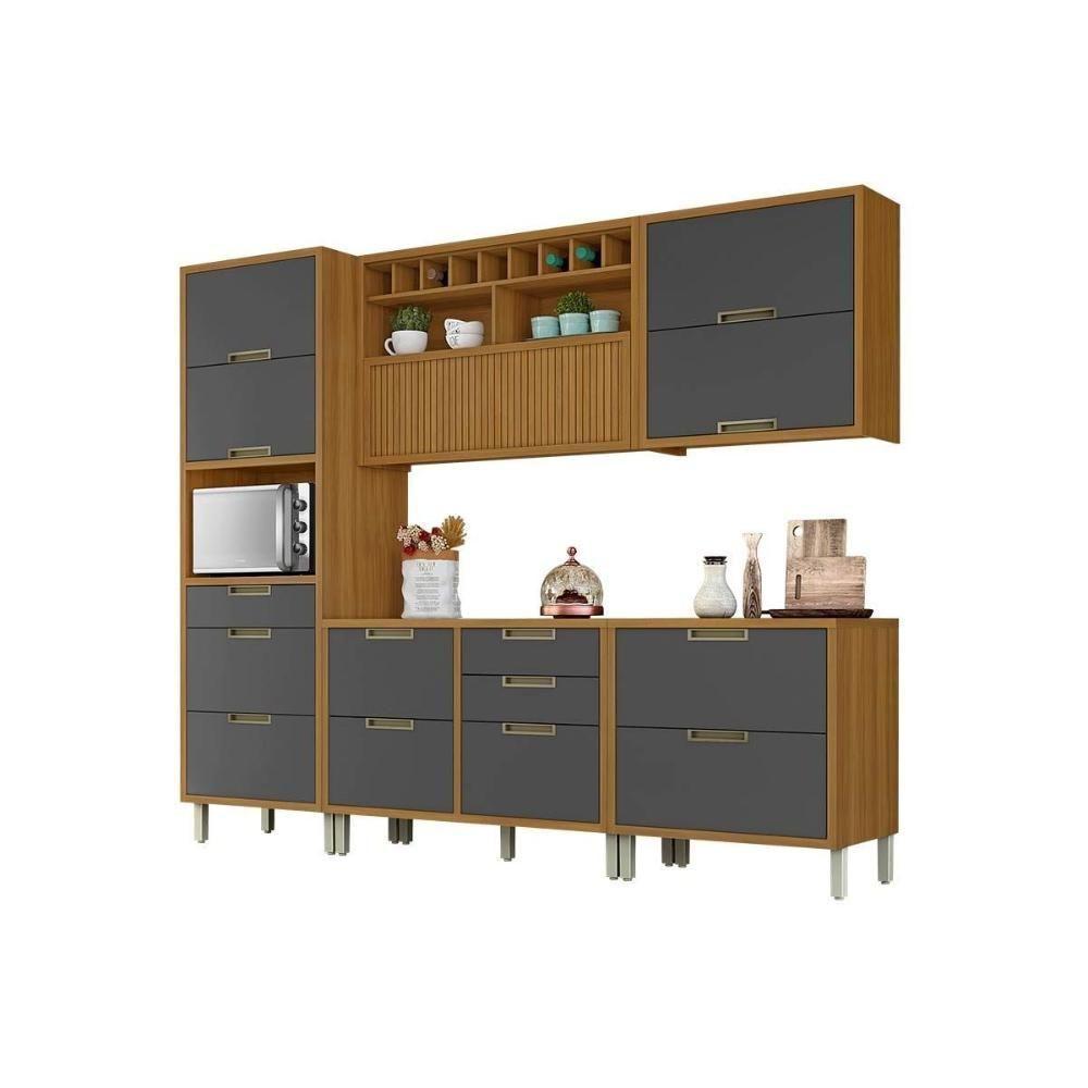 Cozinha Modulada Nesher Completa Nesher Imperatriz 5pçs 2 Balcões 2 Aéreos+ Paneleiro Freijo/Grafite - 1