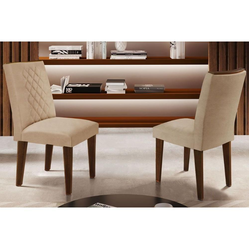 Kit 2 Cadeiras Sala Jantar Jade Madeira 2 Un Capuccino/Linho Bouclê Creme - Rufato - 1