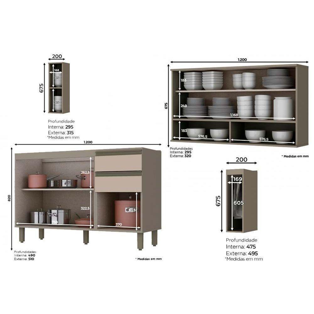 Cozinha Modulada Completa 16pçs 4 Armários 4 Balcões 1 Paneleiro 7 compl. C16P03 Duna/Cristal Henn - 6