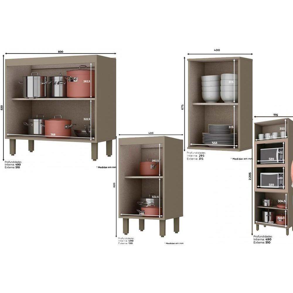 Cozinha Modulada Henn 16pçs 4 Armários 4 Balcões 1 Paneleiro 7 Complementos C16P01 Duna/Cristal - 7