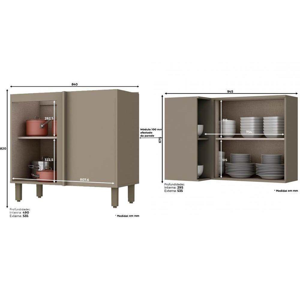 Kit De Cozinha Modulada 14pçs 1 5 Armários 4 Balcões 1 Paneleiro 4 Complementos C14P04 Duna/Cristal - 7