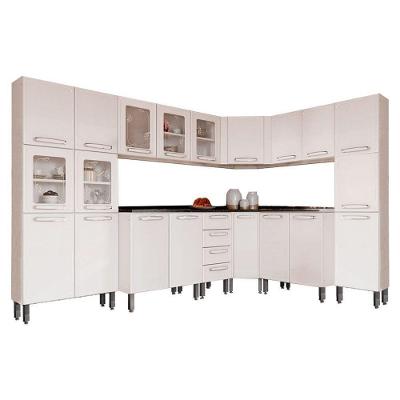 Kit de Cozinha Completa 8 Peças Evidence MDF Branco com 3 Armários 3 Balcões 2 Paneleiros
