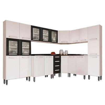 Kit de Cozinha Completa 8 Peças Evidence  (3 Armários + 3 Balcões + 2 Paneleiros) C8P23 Branco/Preto - Bertolini