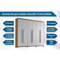 Guarda Roupa Casal Hawaii 6 Portas e 2 Gavetas c/ Pés Naturale/Off White - Rufato