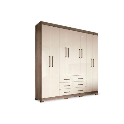 Guarda Roupa Casal Liverpool 8 Portas de Bater 6 Gavetas Castanha-Off White Santos Andirá