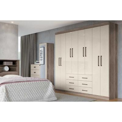 Guarda Roupa Casal Liverpool 8 Portas de Bater 6 Gavetas Castanha-Off White Santos Andirá