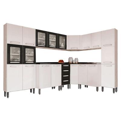 Kit de Cozinha Completa 8 Peças Evidence em MDP Branco e Preto com 3 Armários 3 Balcões e 2