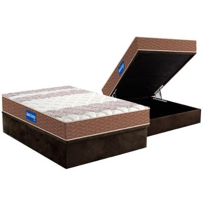 Cama Box Baú Casal: Colchão Espuma D33 Probel Guarda Costas + Base Crc Suede Brown(138x188)