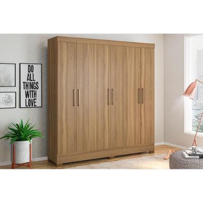 Guarda Roupa Casal Prático 6 Portas de Bater 3 Gavetas Cor Amêndola Touch MDP Demóbile
