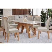 Sala de Jantar Completa Carol C/ Tampo Vidro 180cm + 6 Cadeiras Nature Off White Madeira Nude - 1