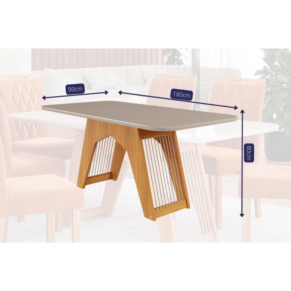 Sala de Jantar Completa Carol C/ Tampo Vidro 180cm + 6 Cadeiras Nature Off White Madeira Nude - 2