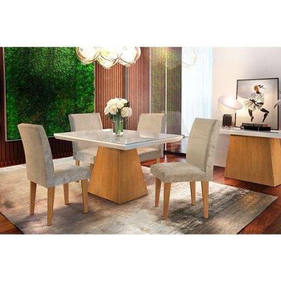Sala de Jantar Completa Luna Vidro 120Cm + 4 Cadeiras Imbuia Capuccino Chocolate