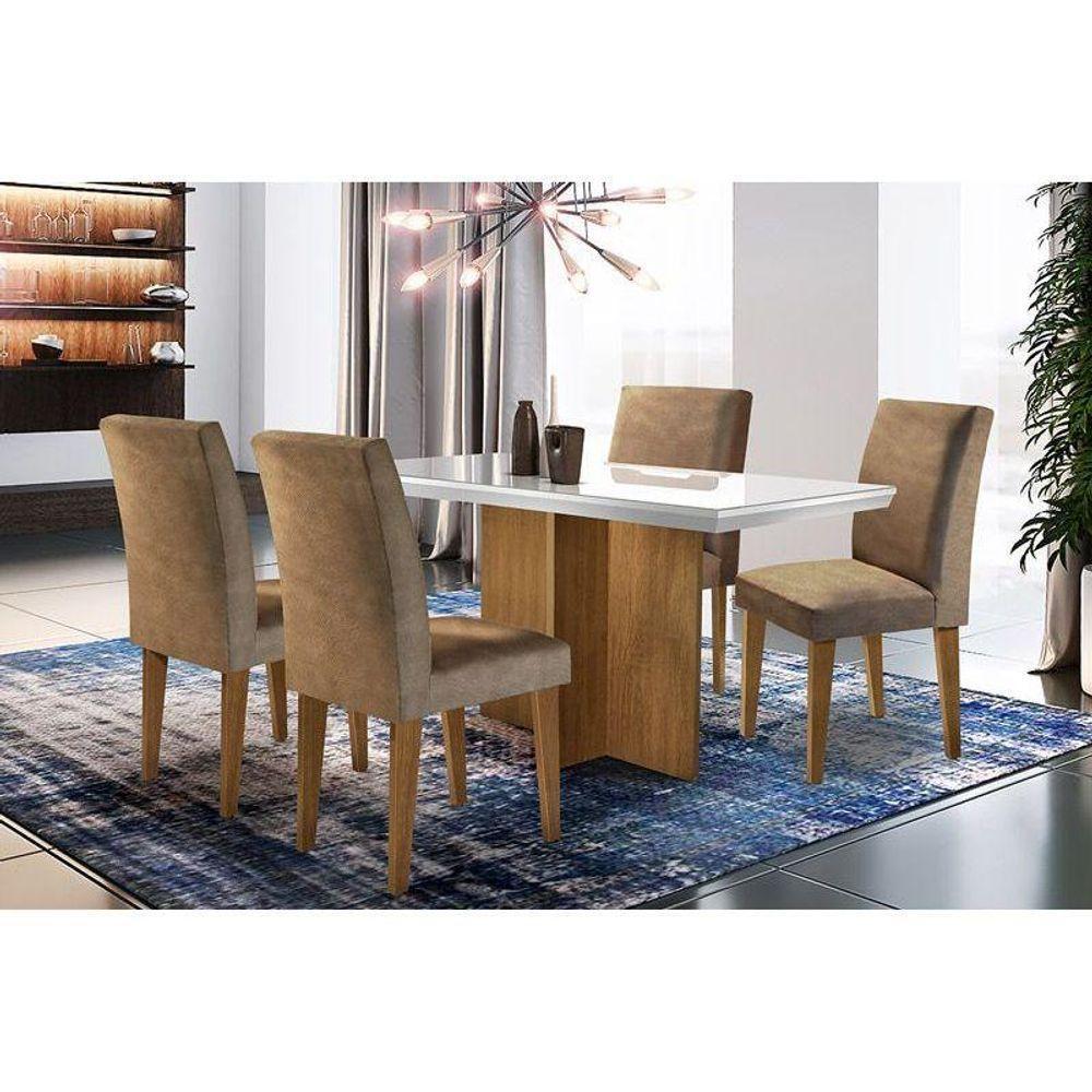 Sala de Jantar Completa Berlim 120Cm + 4 Cadeiras Imbuia Chocolate Capuccino - 1