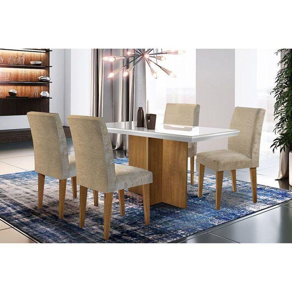 Sala de Jantar Completa Berlim C/ Tampo Vidro Canto Reto 120cm + 4 Cadeiras Imbuia Capuccino Chocolate - 1