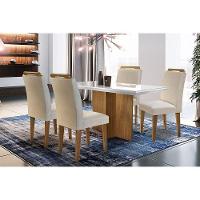 Sala de Jantar Completa Berlim Vidro 120Cm + 4 Cadeiras Imbuia Veludo Creme - 1