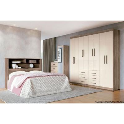 Guarda Roupa Casal Liverpool 8 Portas de Bater 6 Gavetas Castanha-Off White Santos Andirá