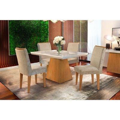 Sala de Jantar Completa Luna C/ Tampo Canto Reto 120cm + 4 Cadeiras Lunara Imbuia Capuccino Chocolate