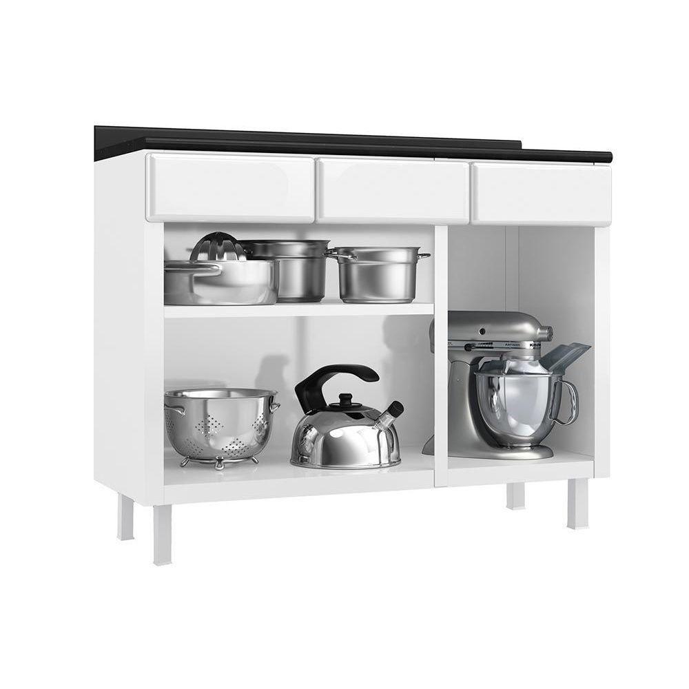 Balcão de Cozinha Modulado Topázio 3 Portas e 3 Gavetas c/Tampo 105cm Branco/Preto - Telasul - 2
