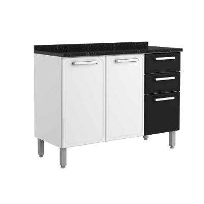Balcão De Cozinha Modulado Gourmet 7124 3 Portas E 2 Gavetas C/ Tampo Branco/preto - Bertolini