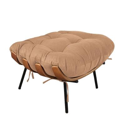 Puff Costela Suede Caramelo Sisal Base Metal - D'rossi