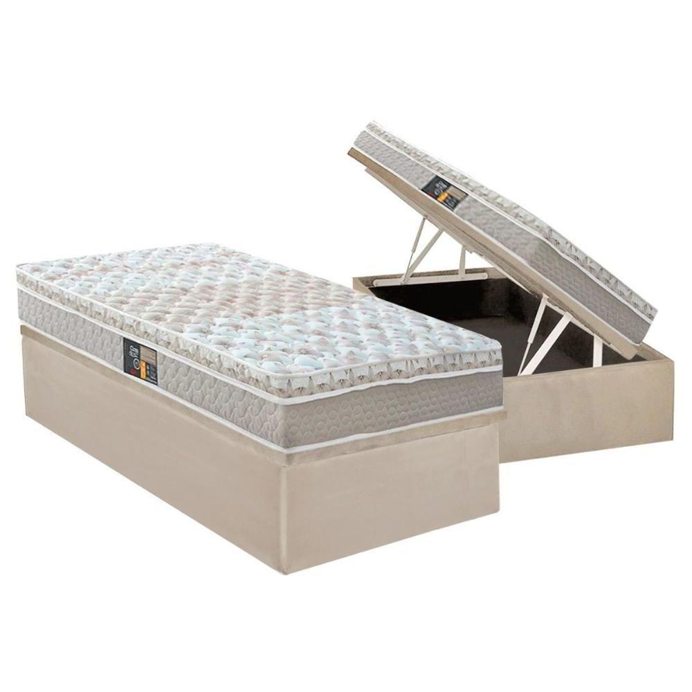 Cama Box Baú Solteiro: Colchão Molas Ensacadas Castor Pocket Class + Base CRC Suede Clean(88x188) - 1