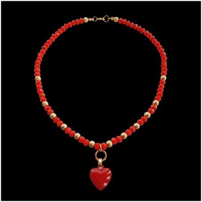 Colar Cristal E Coração Vermelho