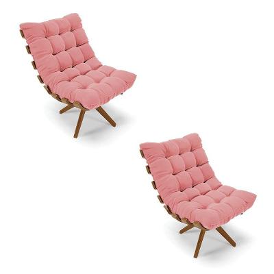 Kit 02 Poltronas Giratória Costela Suede Rose