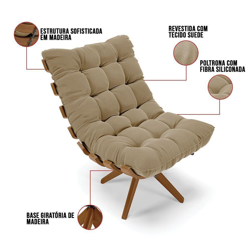 Kit 02 Poltronas Giratória Costela Suede Marrom Rato - 4