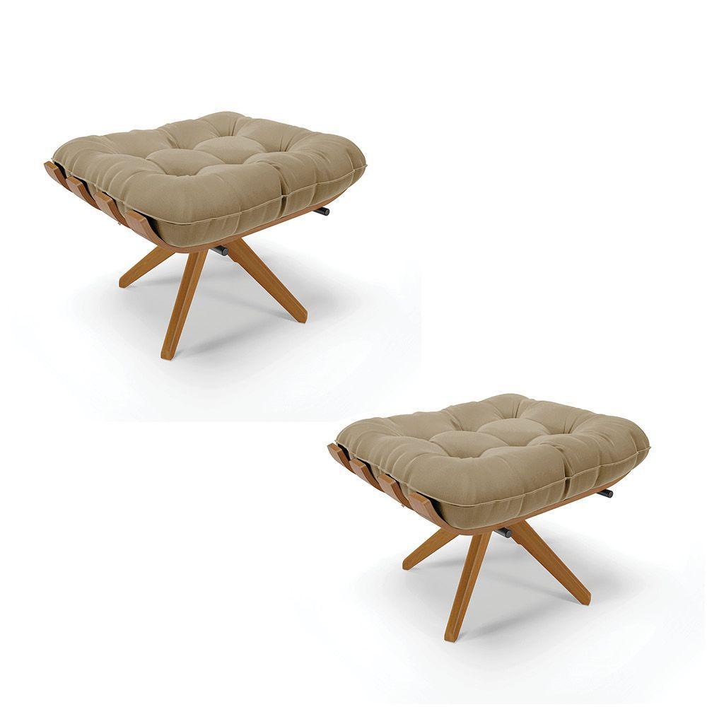 Kit 2 Puffs Giratório Suede Base Madeira D'rossi Marrom Rato - 1