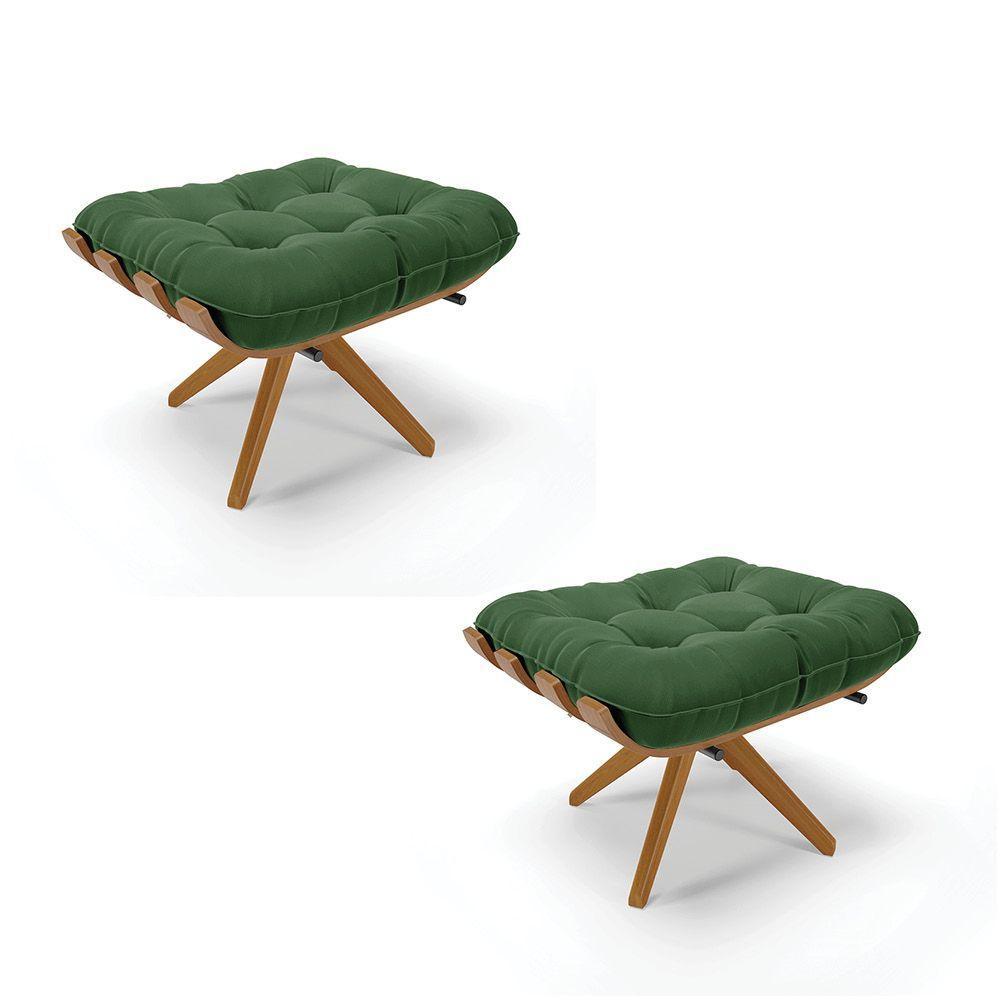 Kit 02 Puffs Giratório Suede Base Madeira - D'rossi Verde - 1