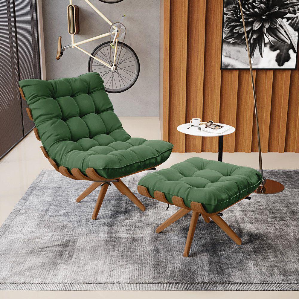 Kit 02 Puffs Giratório Suede Base Madeira - D'rossi Verde - 2