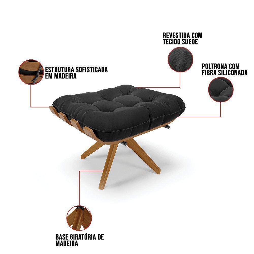 Kit 02 Puffs Giratório Suede Base Madeira - D'rossi Preto - 4