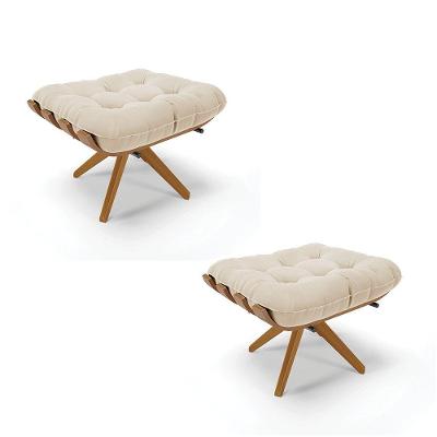 Kit 02 Puffs Giratório Suede Base Madeira - D'rossi Bege