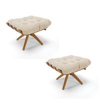 Kit 02 Puffs Giratório Suede Base Madeira - D'rossi Bege - 1