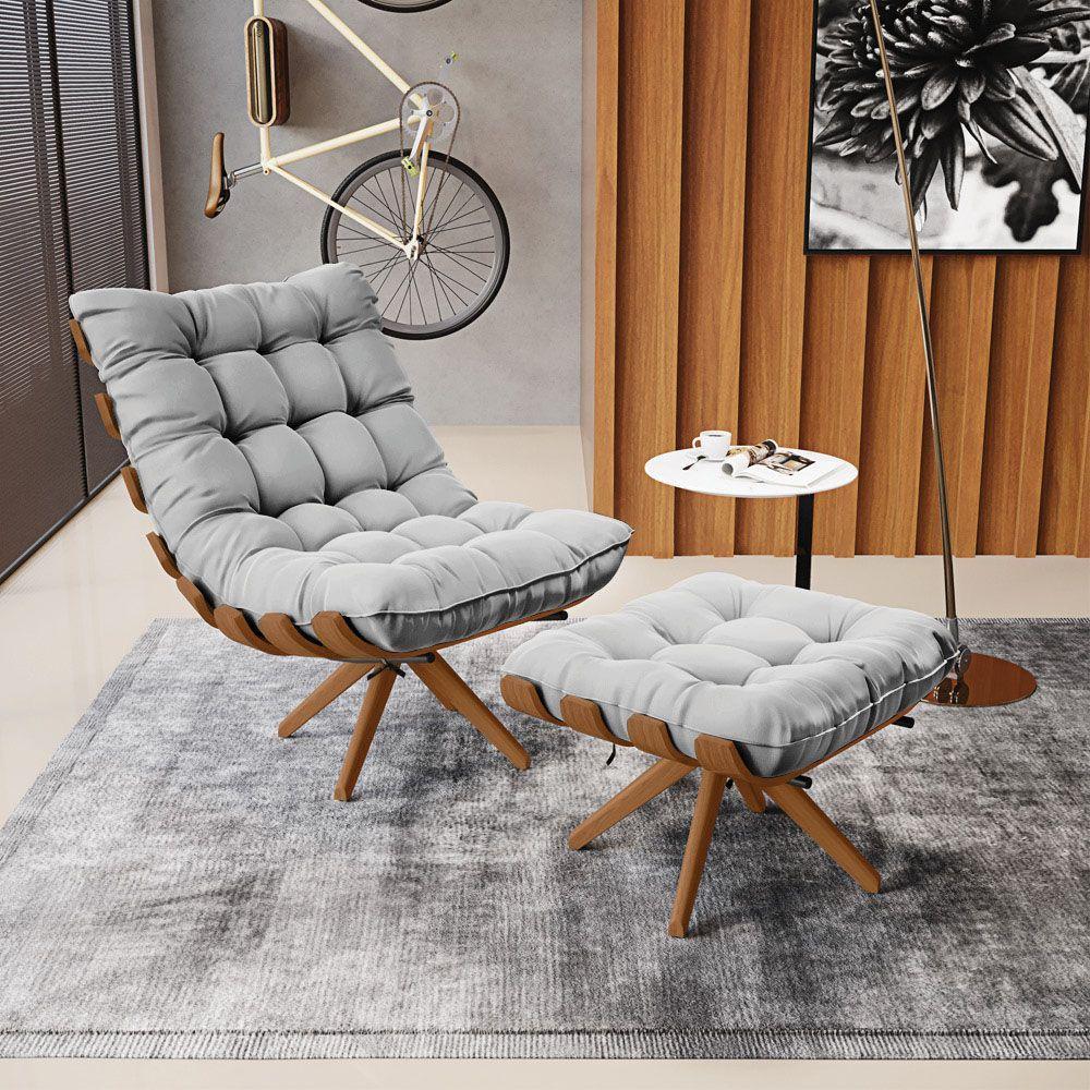 Kit 02 Puffs Giratório Suede Base Madeira - D'rossi Cinza - 3