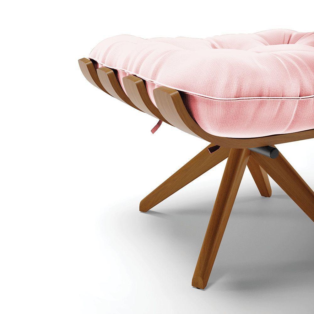 Kit 02 Puffs Giratório Suede Base Madeira Ma25 - D'rossi Rosa Bebê - 5